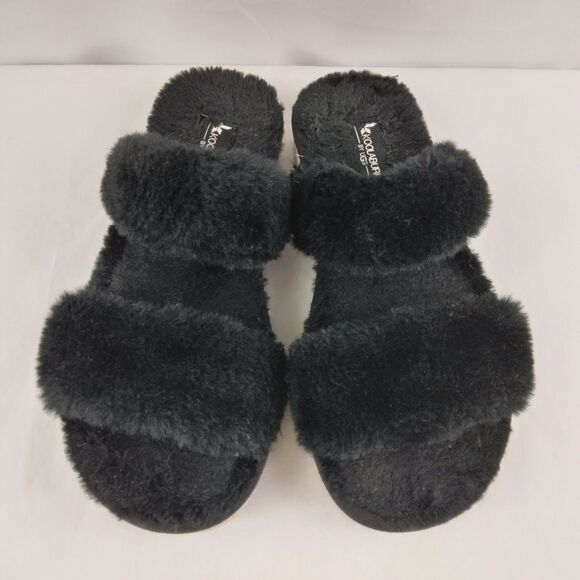 Koolaburra by UGG Fuzz On Faux-Fur Slide Sandals Slippers Black 1123352 Size 6 - Picture 1 of 12